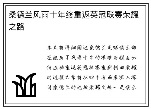 桑德兰风雨十年终重返英冠联赛荣耀之路